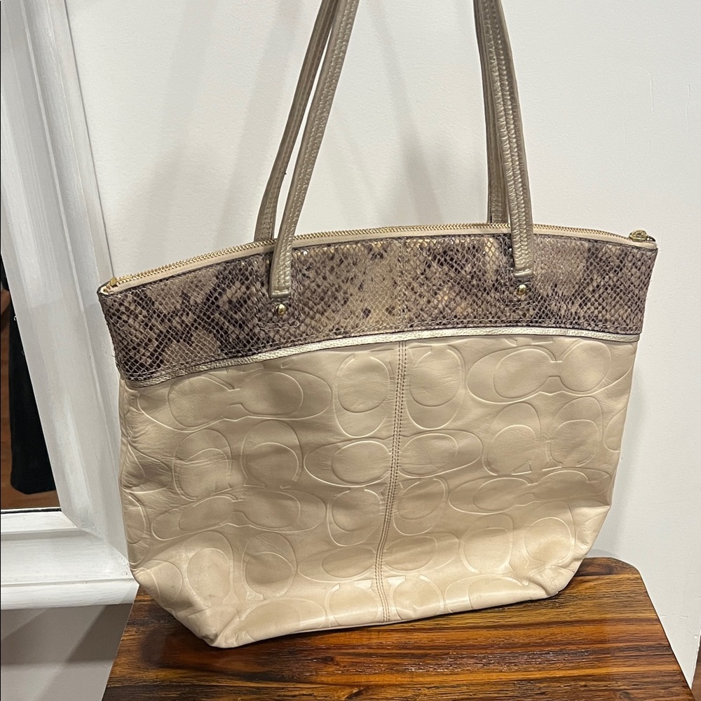 Coach Cream and Brown Tote Bag